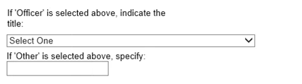 Webpage reference displaying a question to indicate the title of the Officer if that option was previously selected.