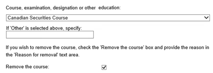 Webpage reference displaying an option to provide a course, examination, designation or other education.